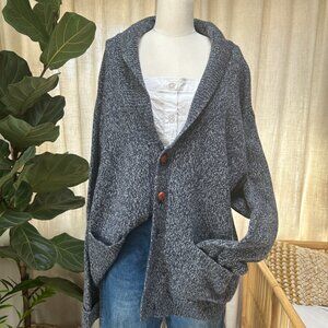 Orvis Wool Grandpa Academia Cardigan Shawl Collar Sweater Blue Marled Men's XL